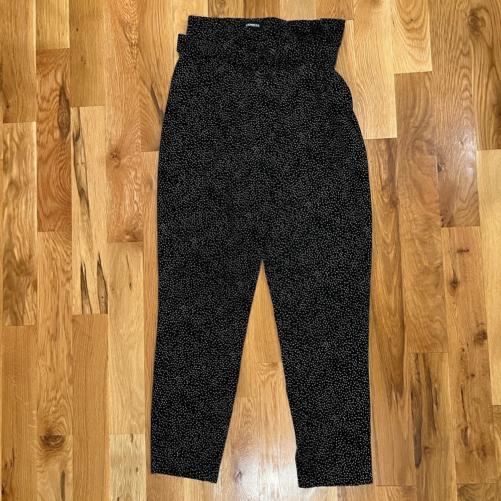 High waisted belted polka dot ankle pants size 8